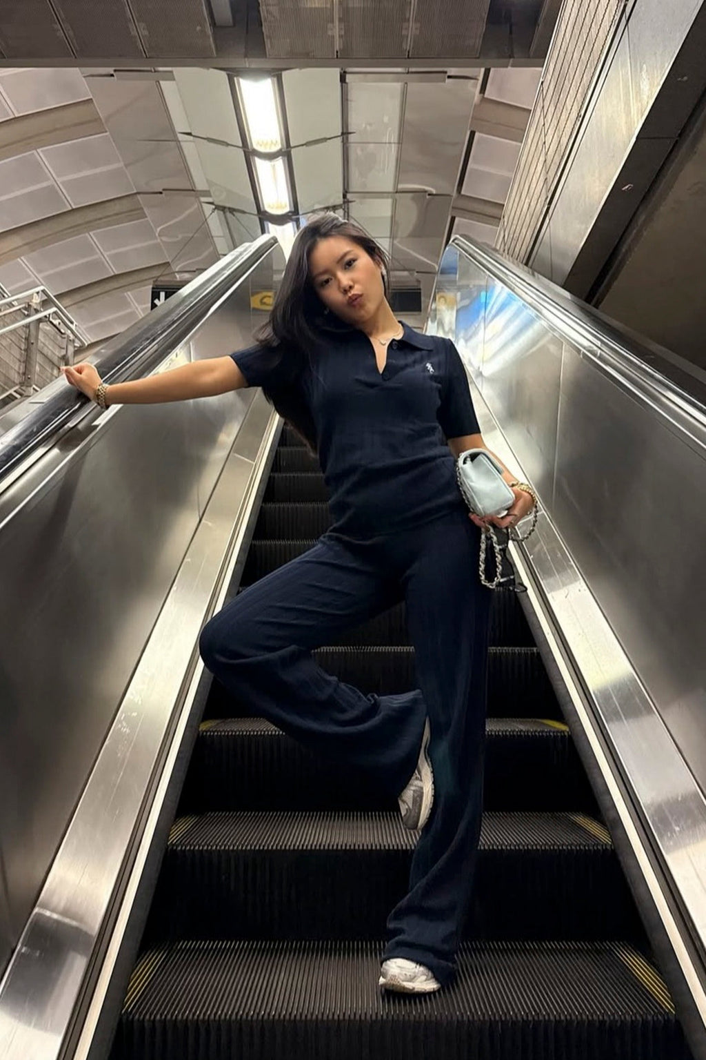 SPORTY & RICH SRC Ribbed Trousers - Dark Navy