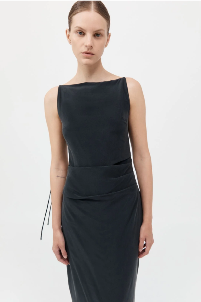 St. Agni Silk Tuck Dress - Black