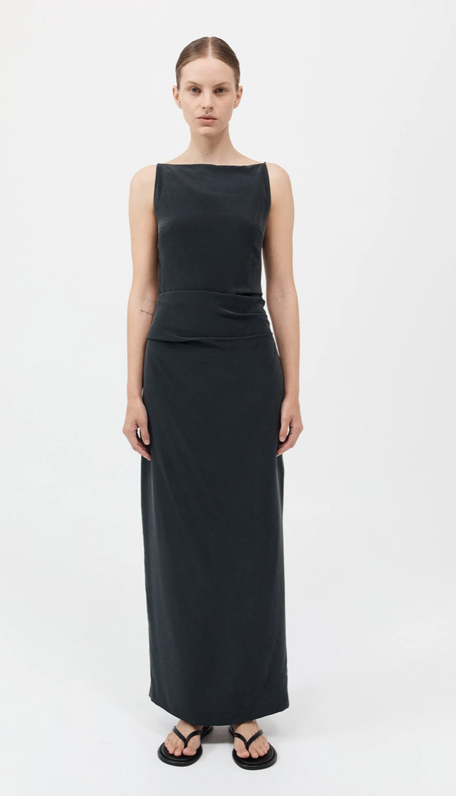 St. Agni Silk Tuck Dress - Black
