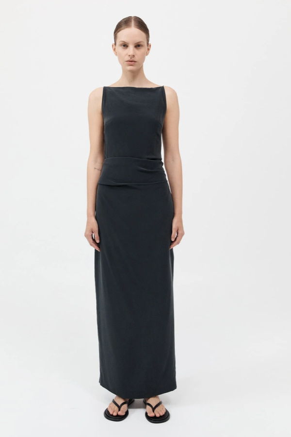 St. Agni Silk Tuck Dress - Black