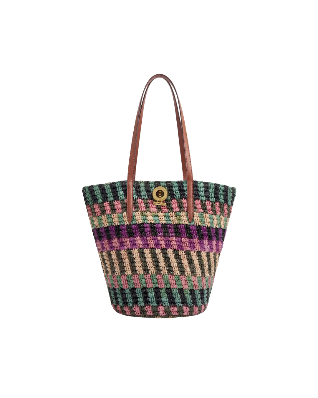 Veronica Beard Striped Raffia Anchor Basket Tote - Berry Multi