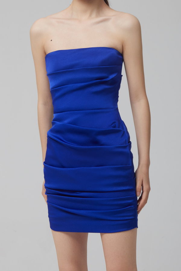 ALEX PERRY Sutton Satin Crepe Strapless Dress - Blue