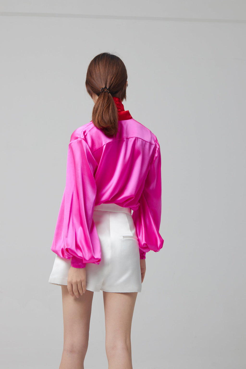 ALEX PERRY Sutton Silk Satin Balloon Sleeve Dress - Pink w Scarlet