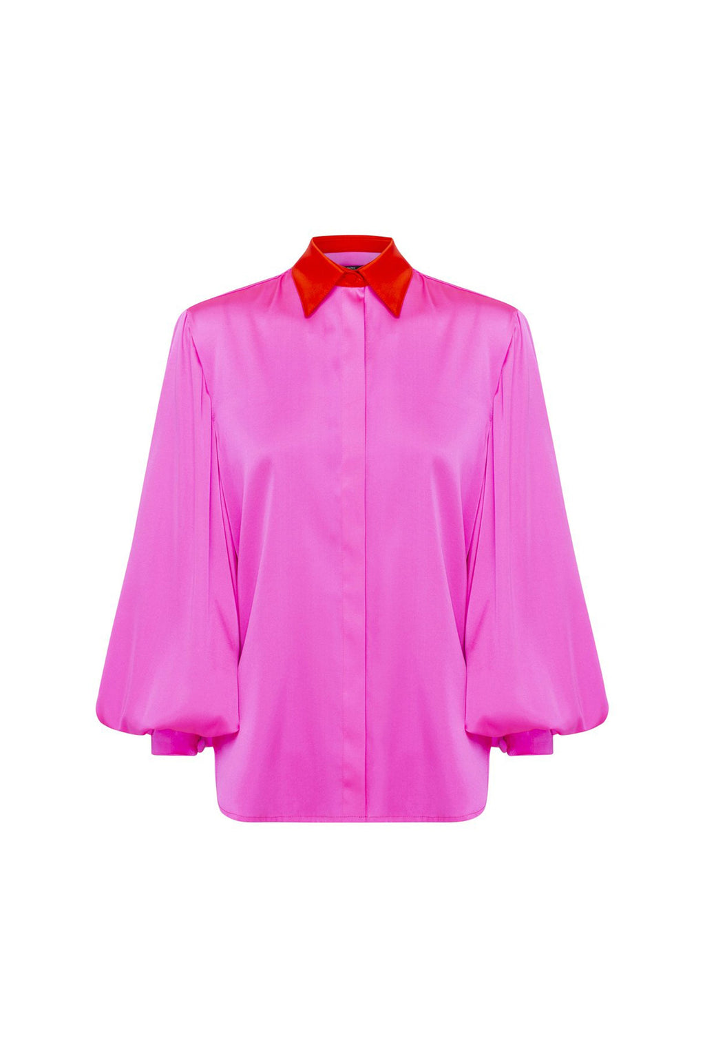 ALEX PERRY Sutton Silk Satin Balloon Sleeve Dress - Pink w Scarlet