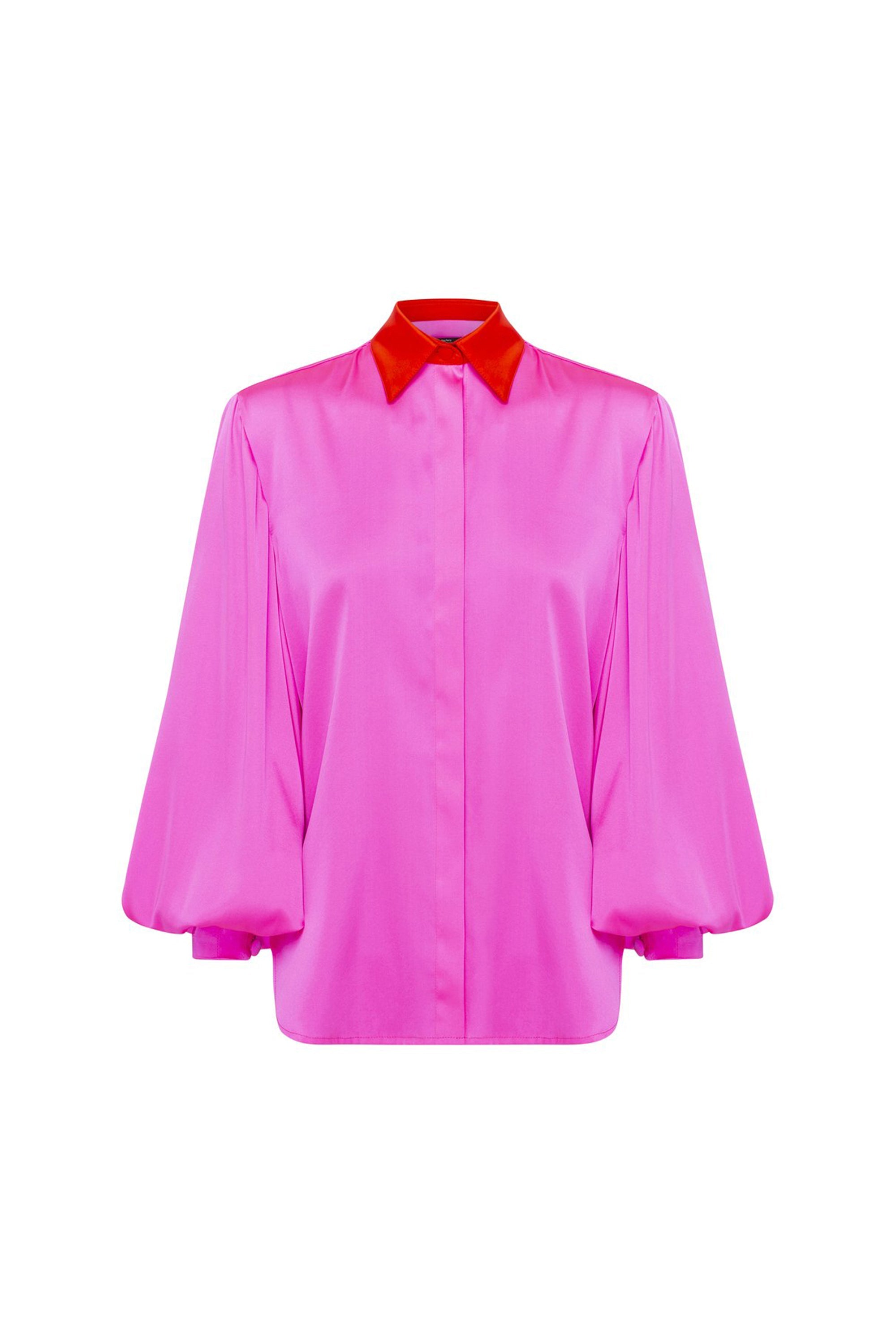 ALEX PERRY Sutton Silk Satin Balloon Sleeve Dress - Pink w Scarlet