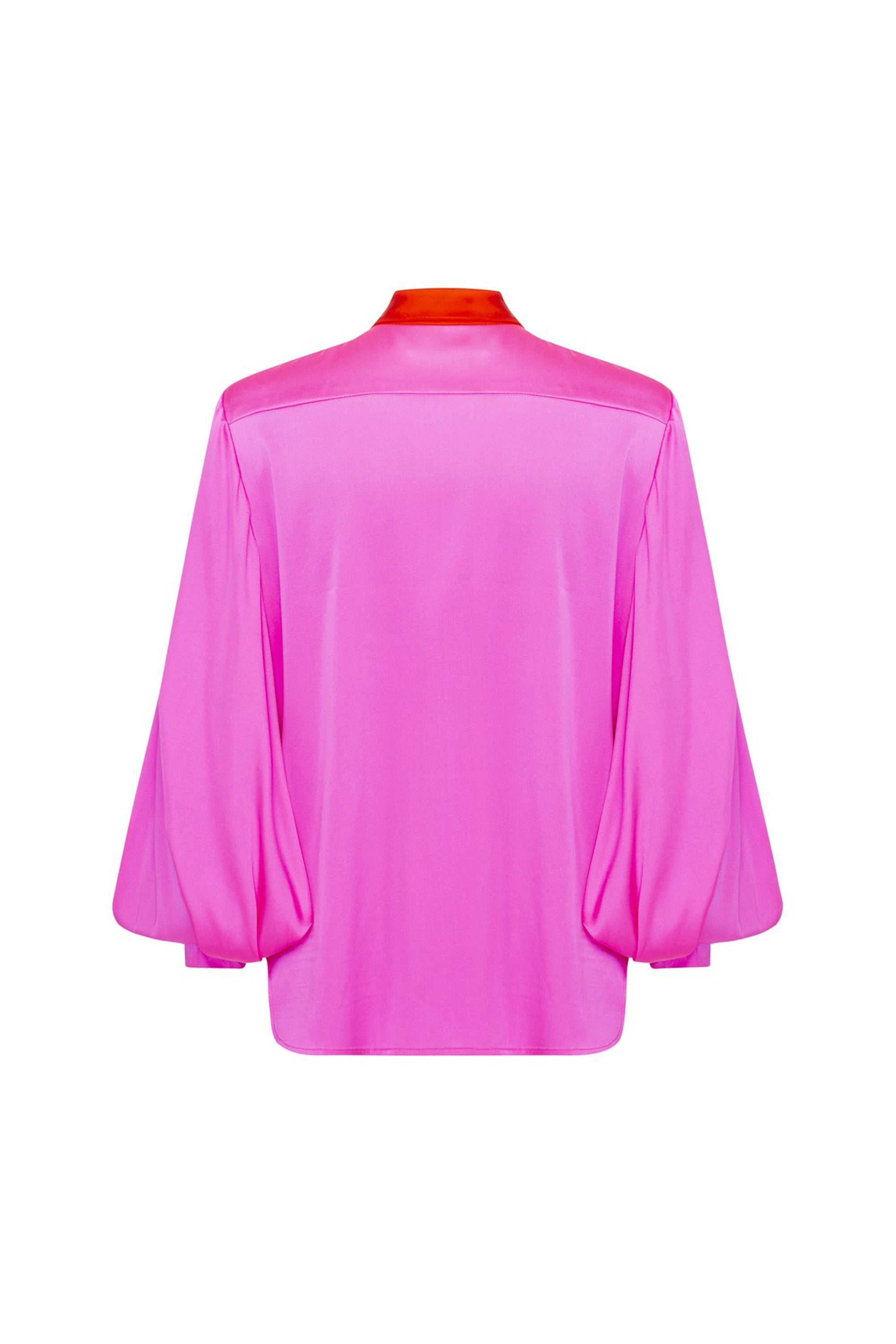 ALEX PERRY Sutton Silk Satin Balloon Sleeve Dress - Pink w Scarlet