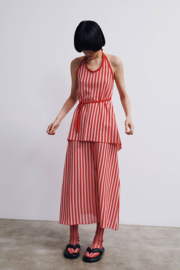 Rus Sakkaku Striped Apron Top - Tomate