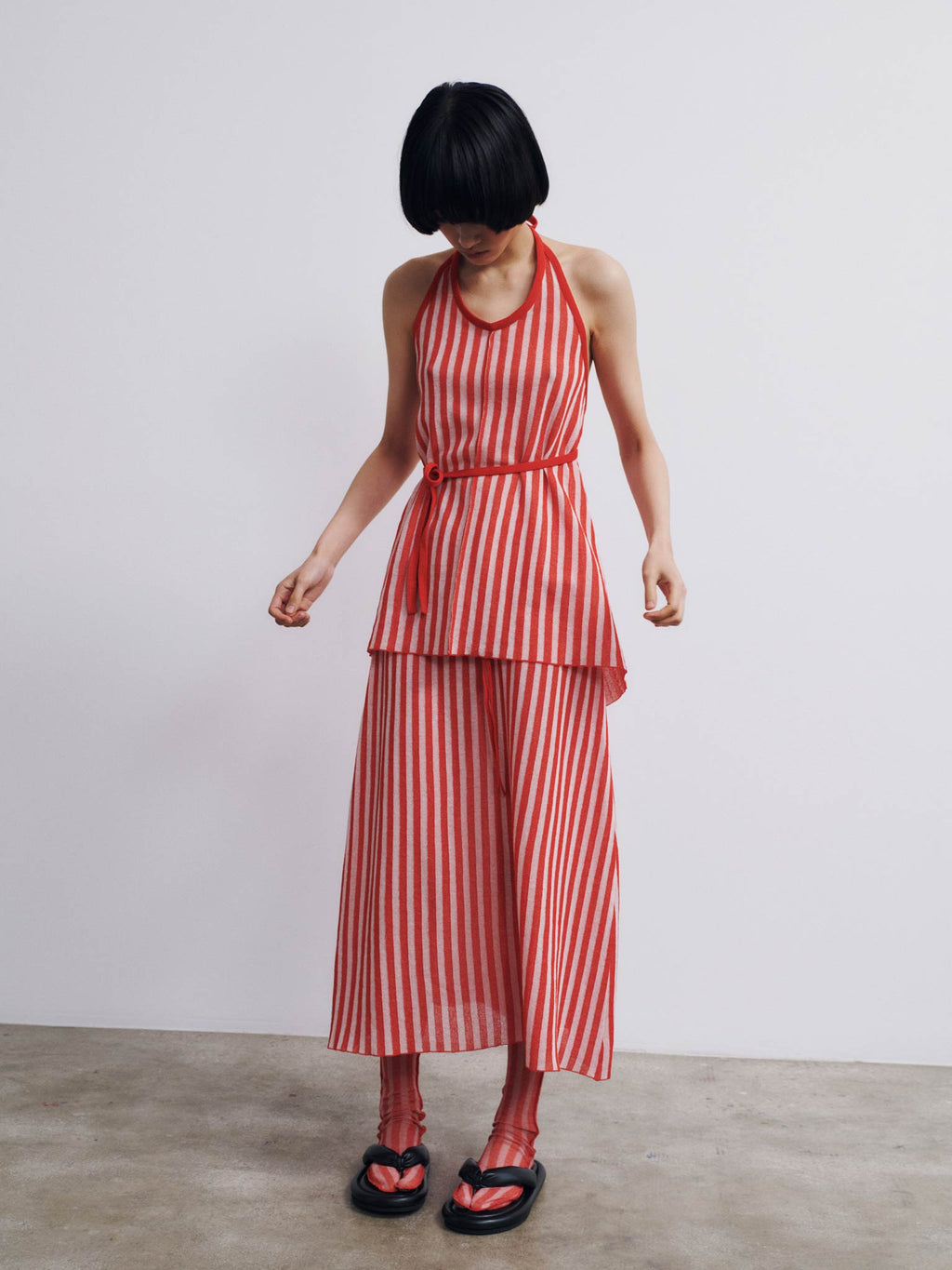 Rus Sakkaku Striped Apron Top - Tomate