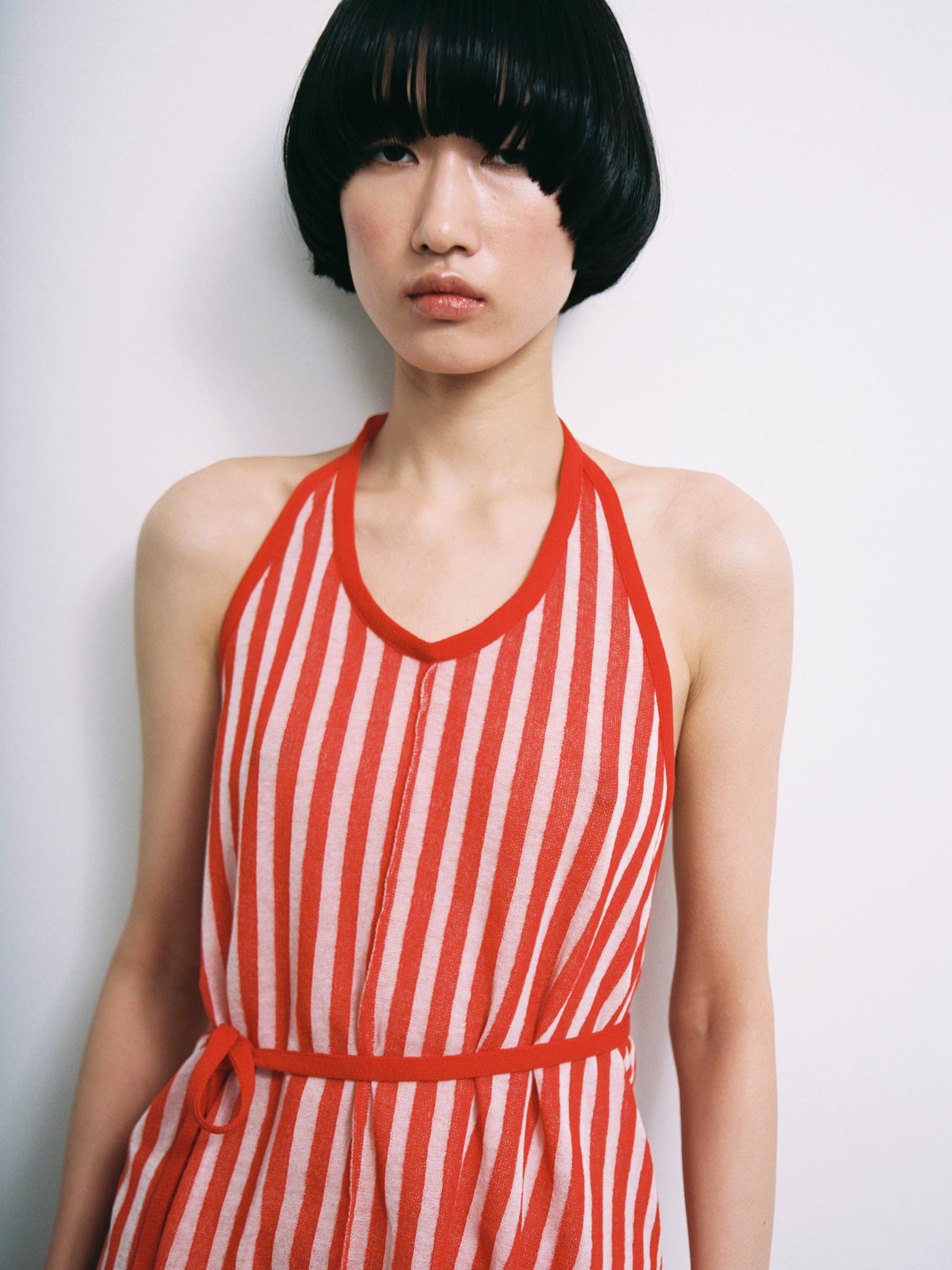 Rus Sakkaku Striped Apron Top - Tomate