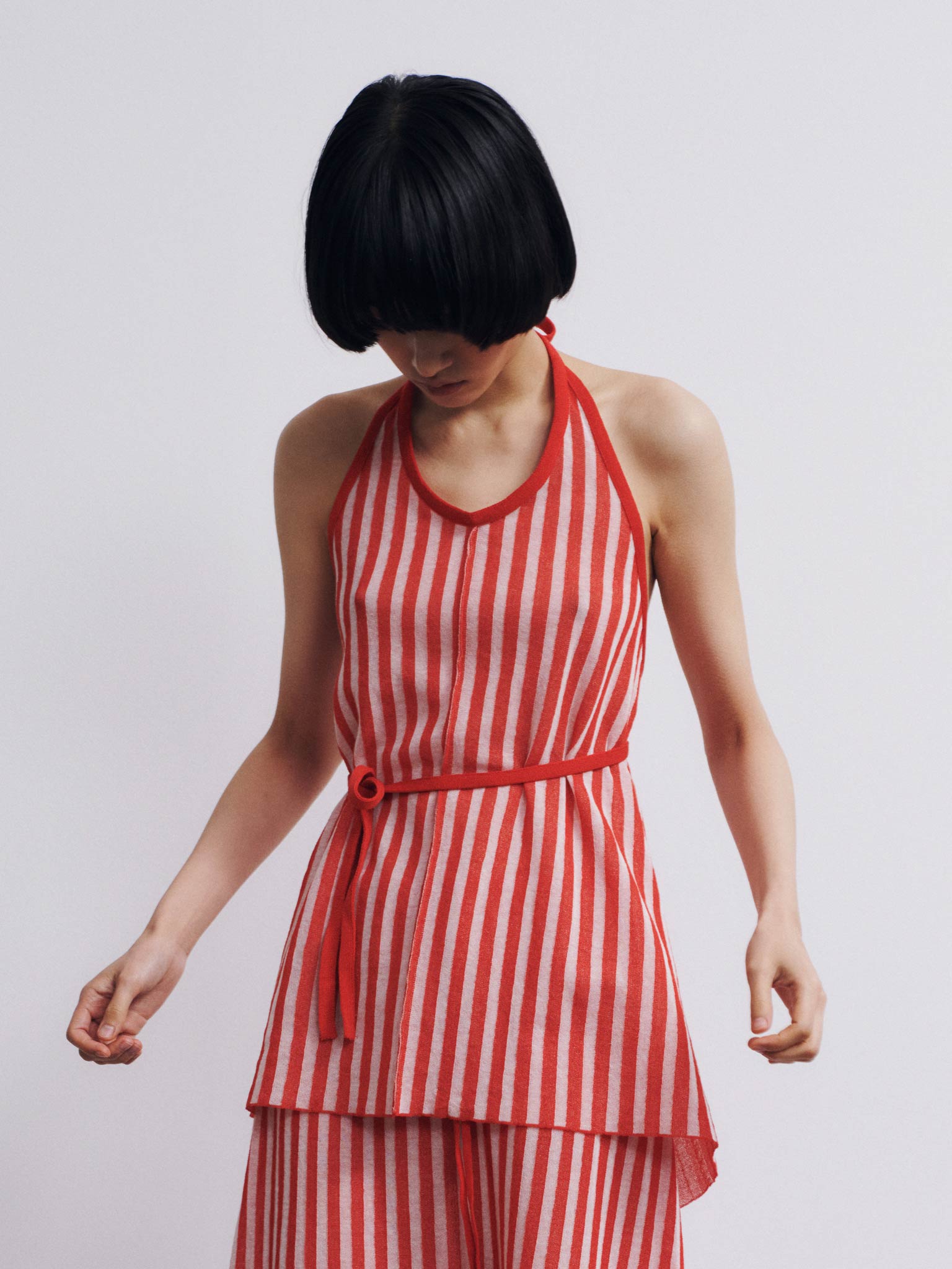 Rus Sakkaku Striped Apron Top - Tomate