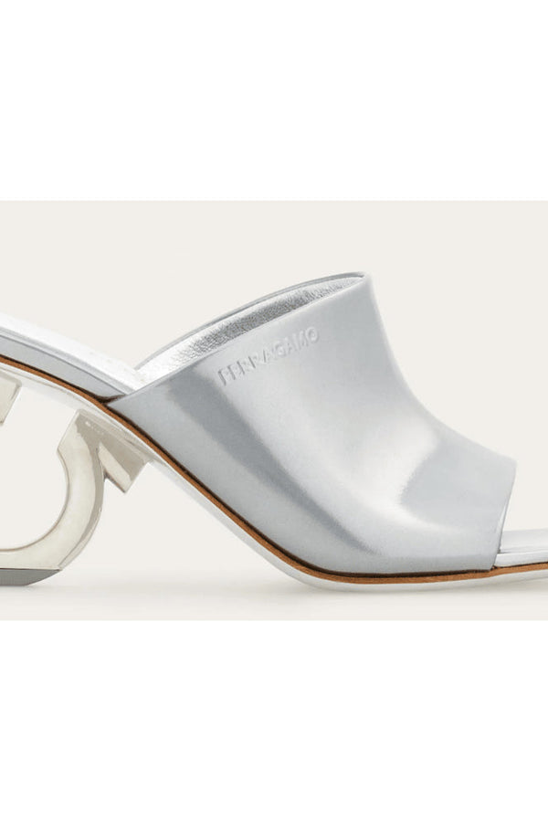 Salvatore Ferragamo Womens Astro Elina 70MM Leather Slide Mules - Silver