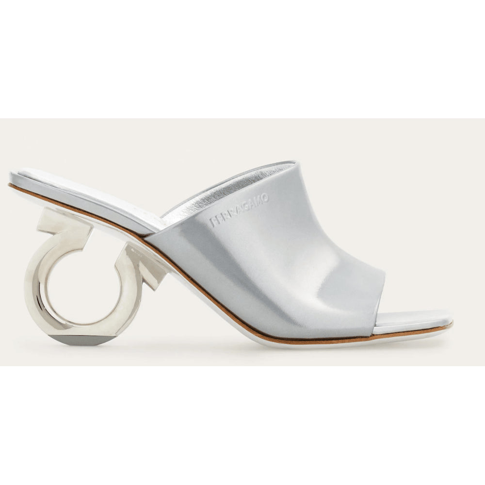 Salvatore Ferragamo Womens Astro Elina 70MM Leather Slide Mules - Silver