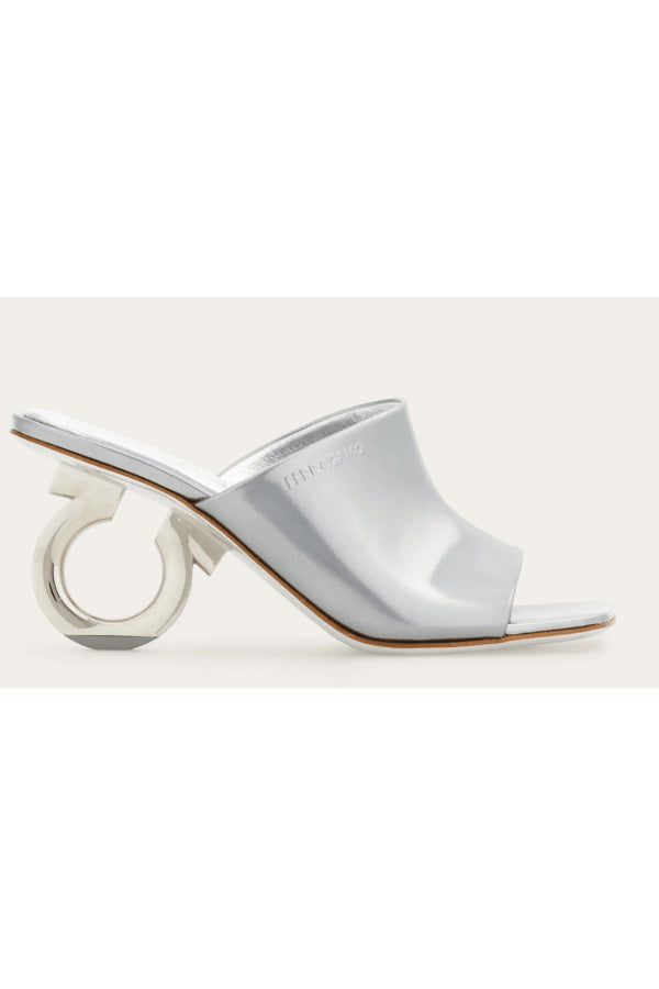 Salvatore Ferragamo Womens Astro Elina 70MM Leather Slide Mules - Silver