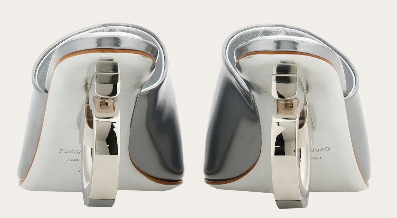 Salvatore Ferragamo Womens Astro Elina 70MM Leather Slide Mules - Silver