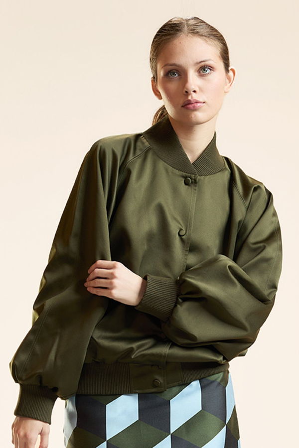 Cynthia Rowley Satin Bomber Jacket - Army Green