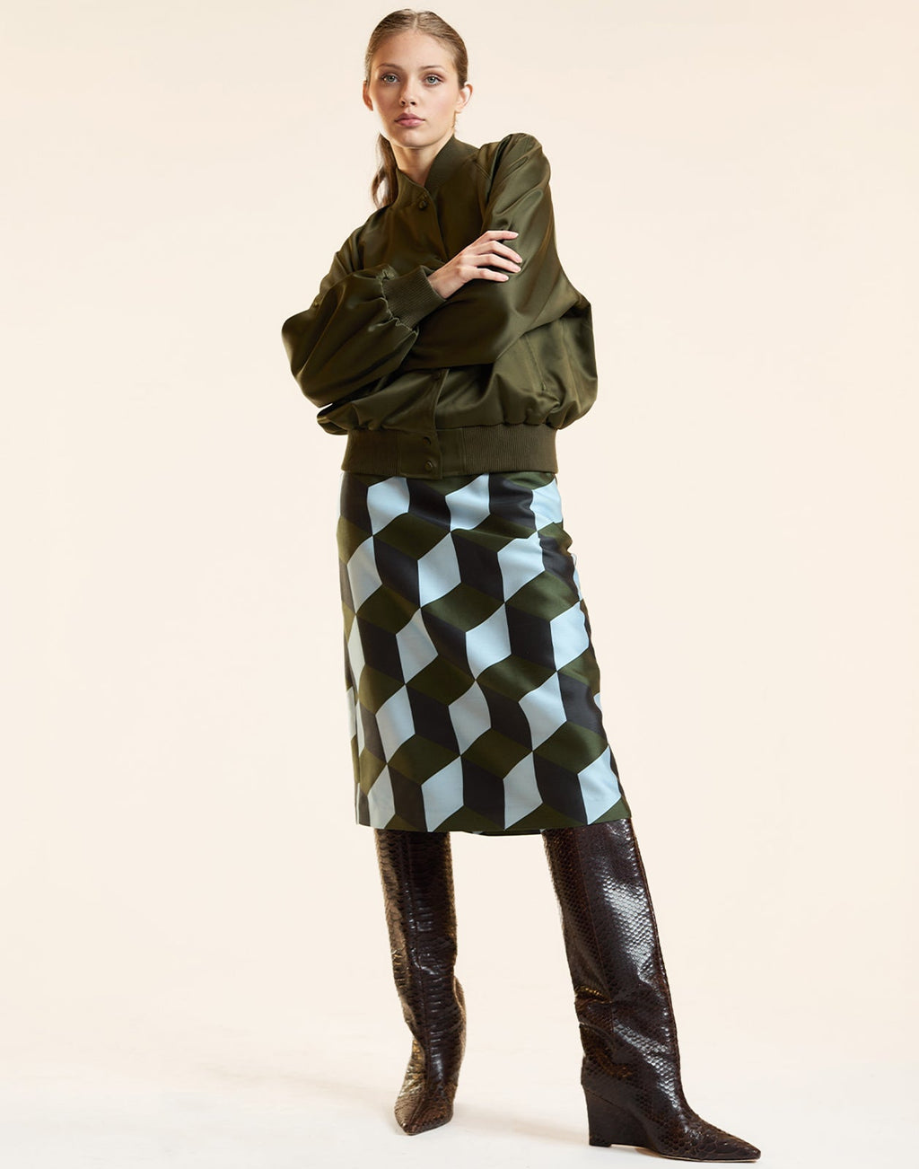 Cynthia Rowley Satin Bomber Jacket - Army Green