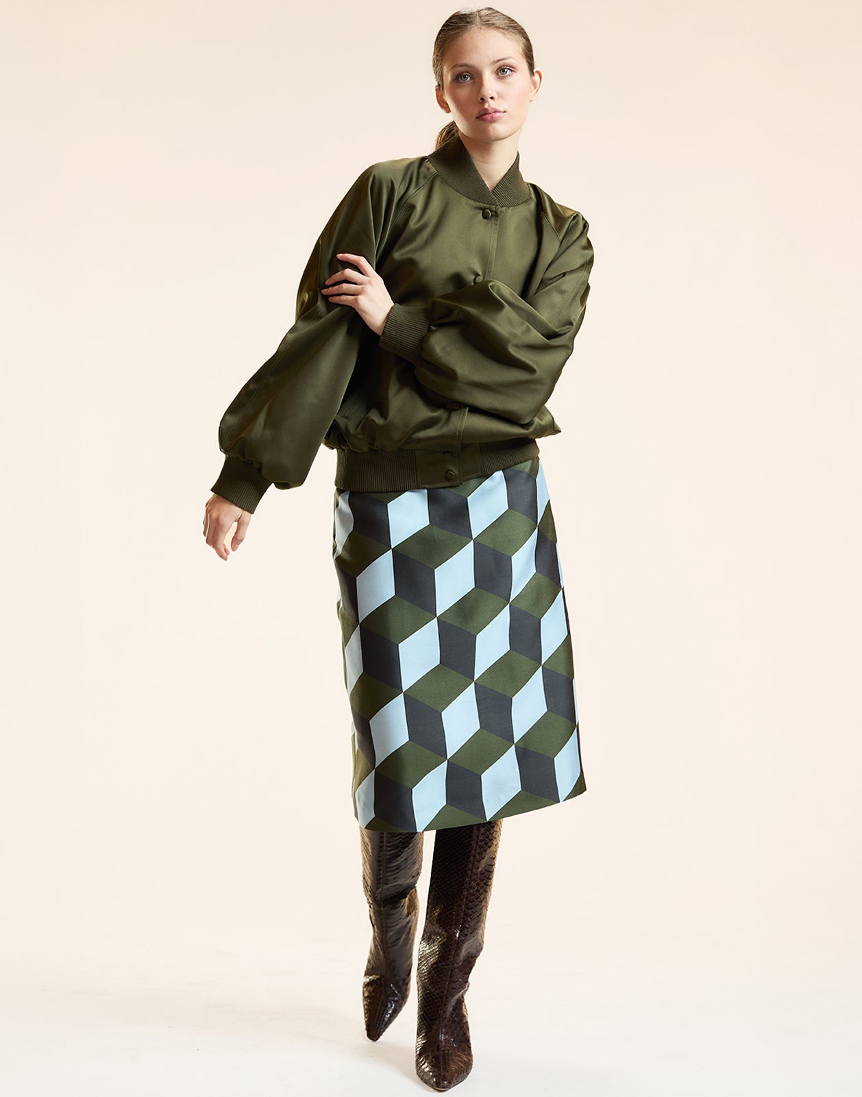 Cynthia Rowley Satin Bomber Jacket - Army Green
