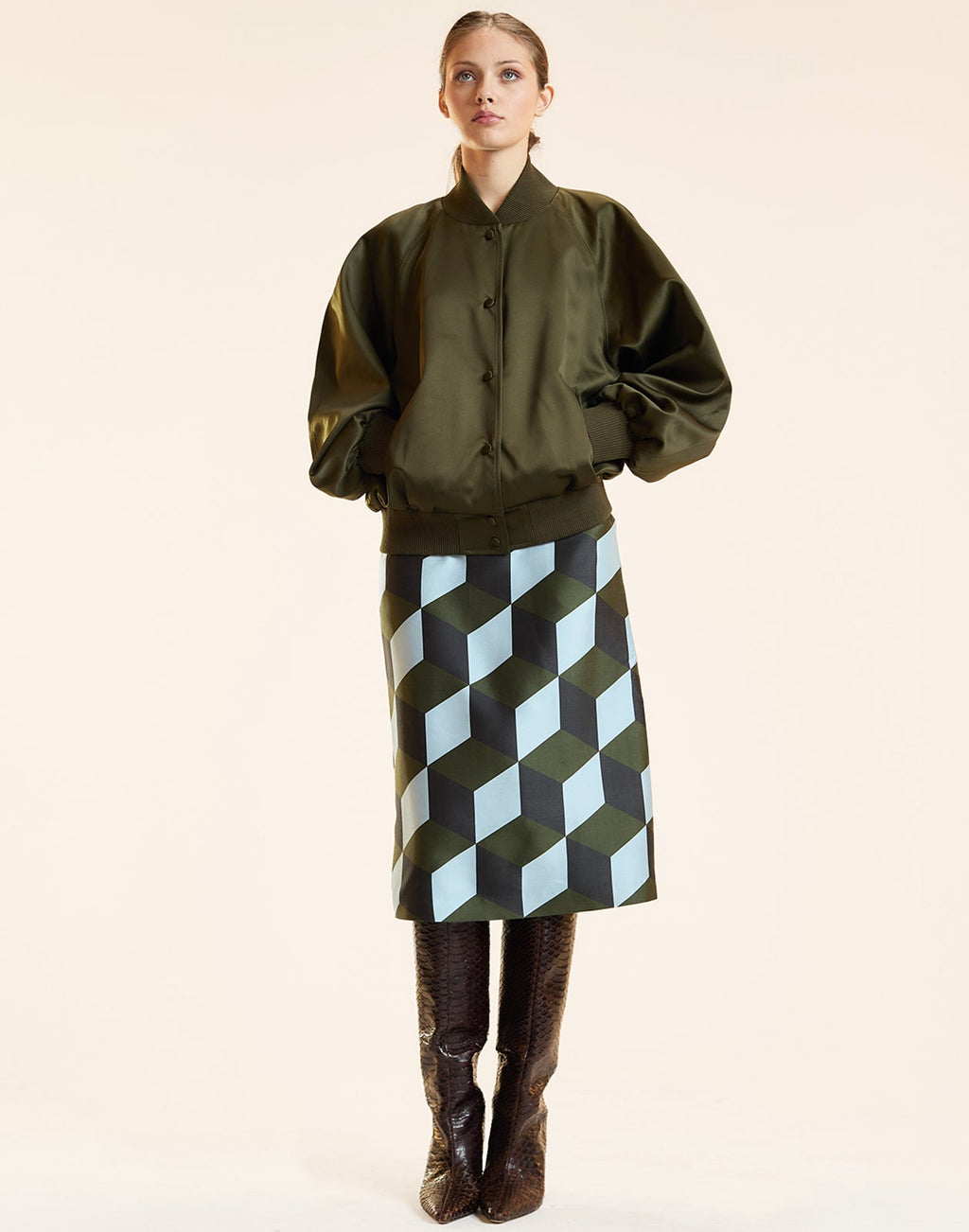 Cynthia Rowley Satin Bomber Jacket - Army Green