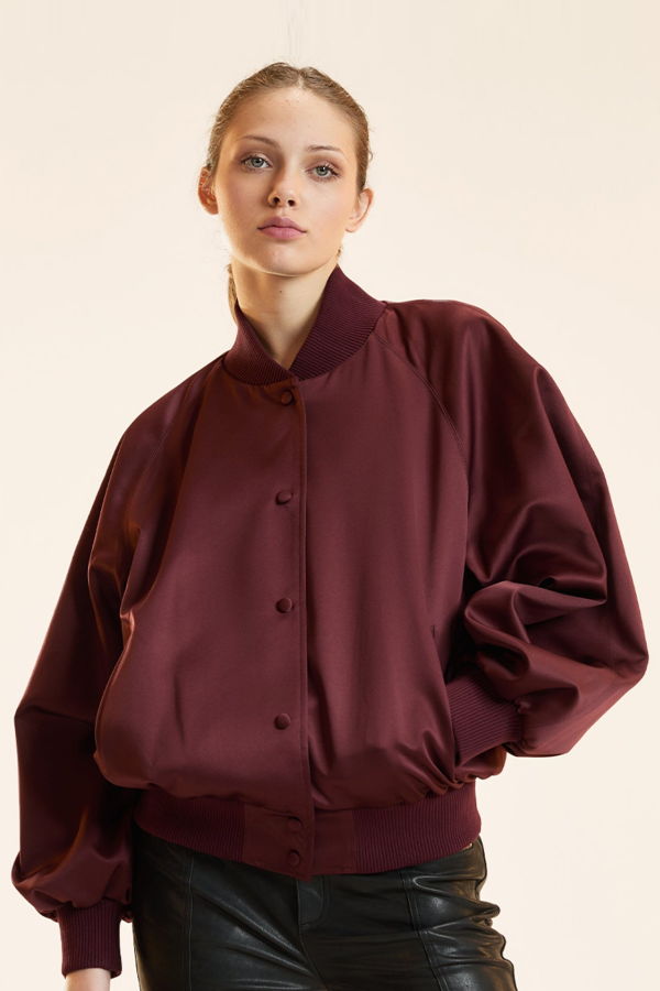 Cynthia Rowley Satin Bomber Jacket - Burgundy
