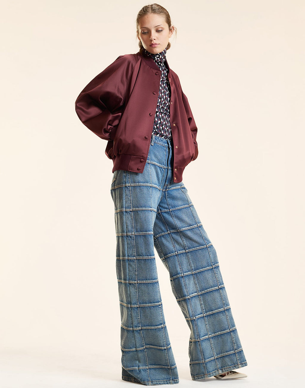 Cynthia Rowley Satin Bomber Jacket - Burgundy