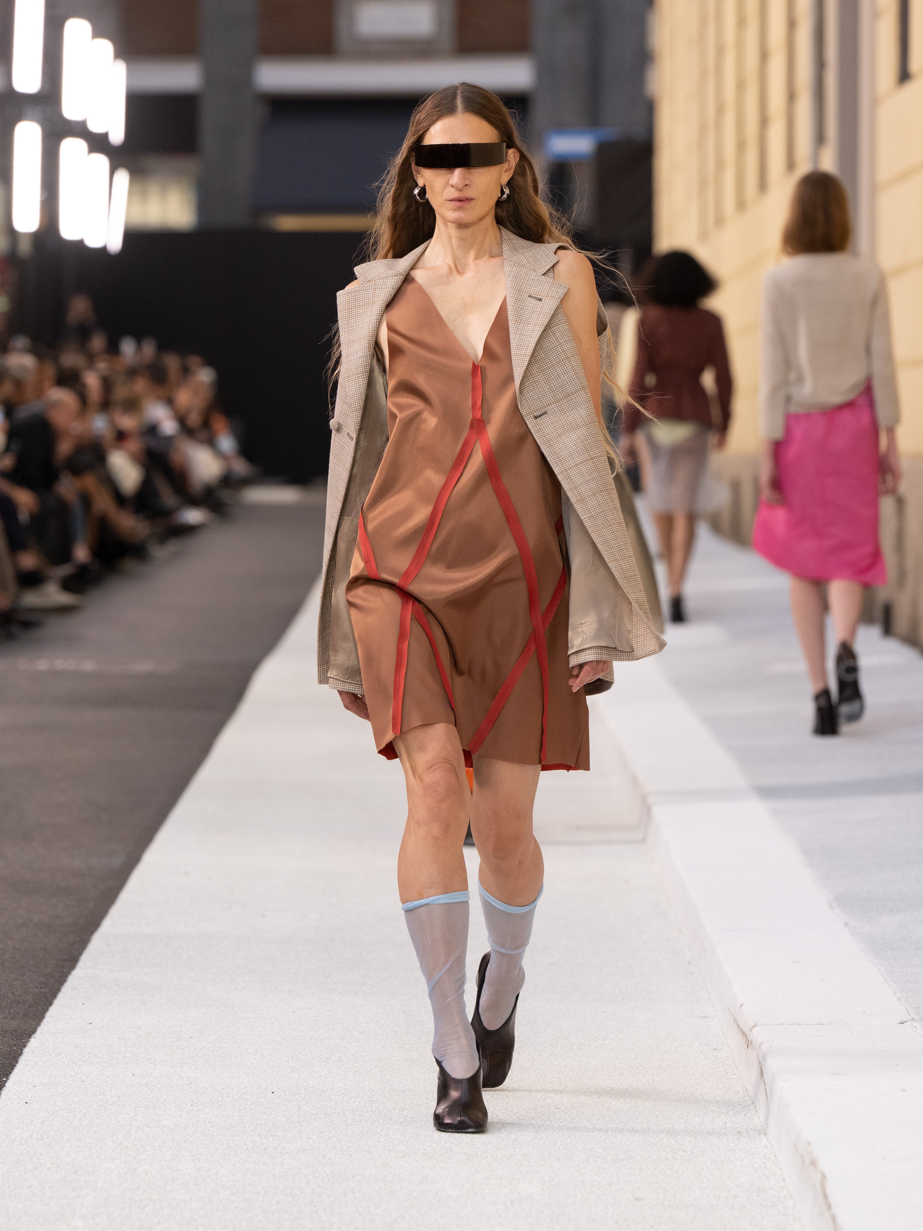 Maison Margiela Satin Seamed Sleeveless Mini Dress