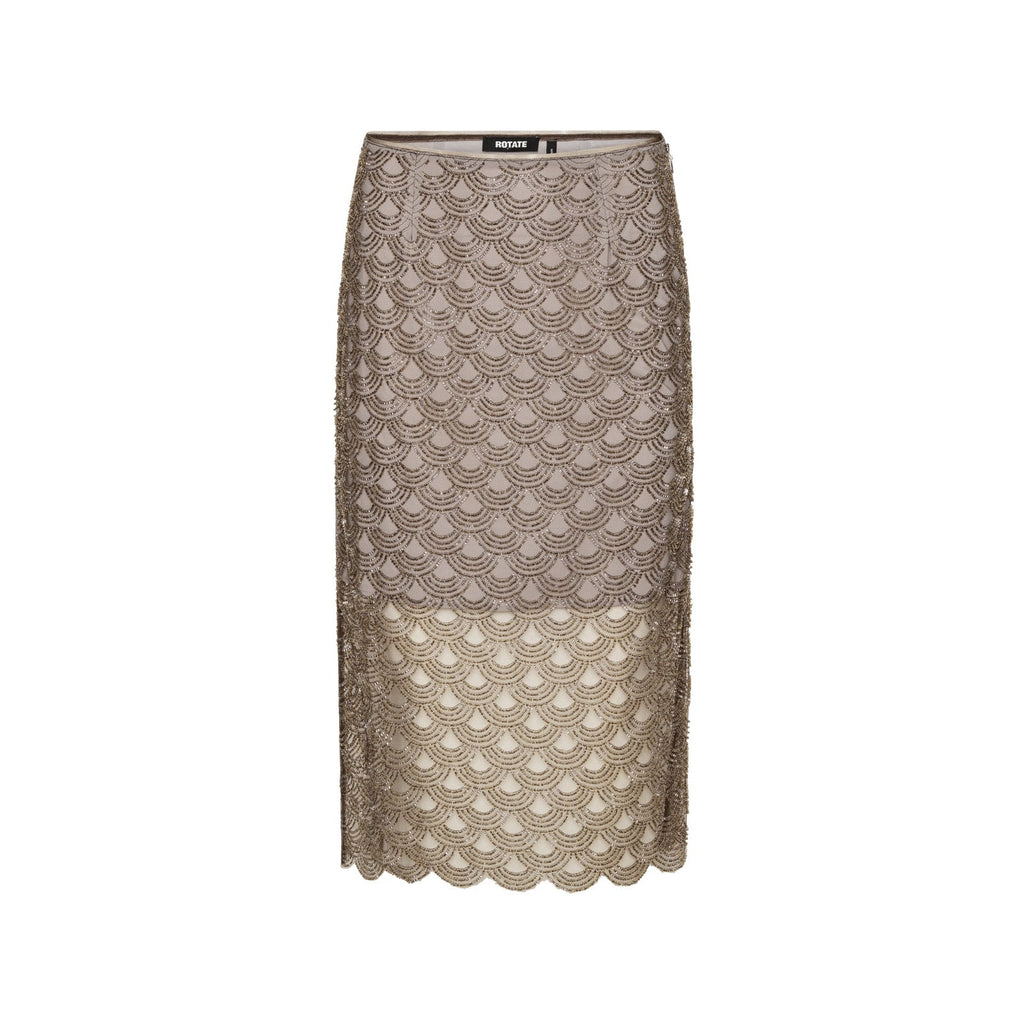 ROTATE Birger Christensen Scallop Sequin Midi Skirt - Taupe