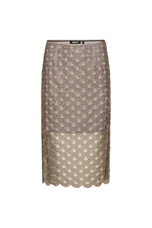 ROTATE Birger Christensen Scallop Sequin Midi Skirt - Taupe