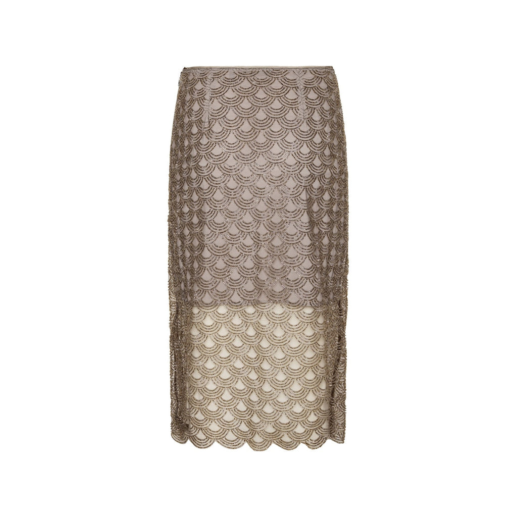 ROTATE Birger Christensen Scallop Sequin Midi Skirt - Taupe