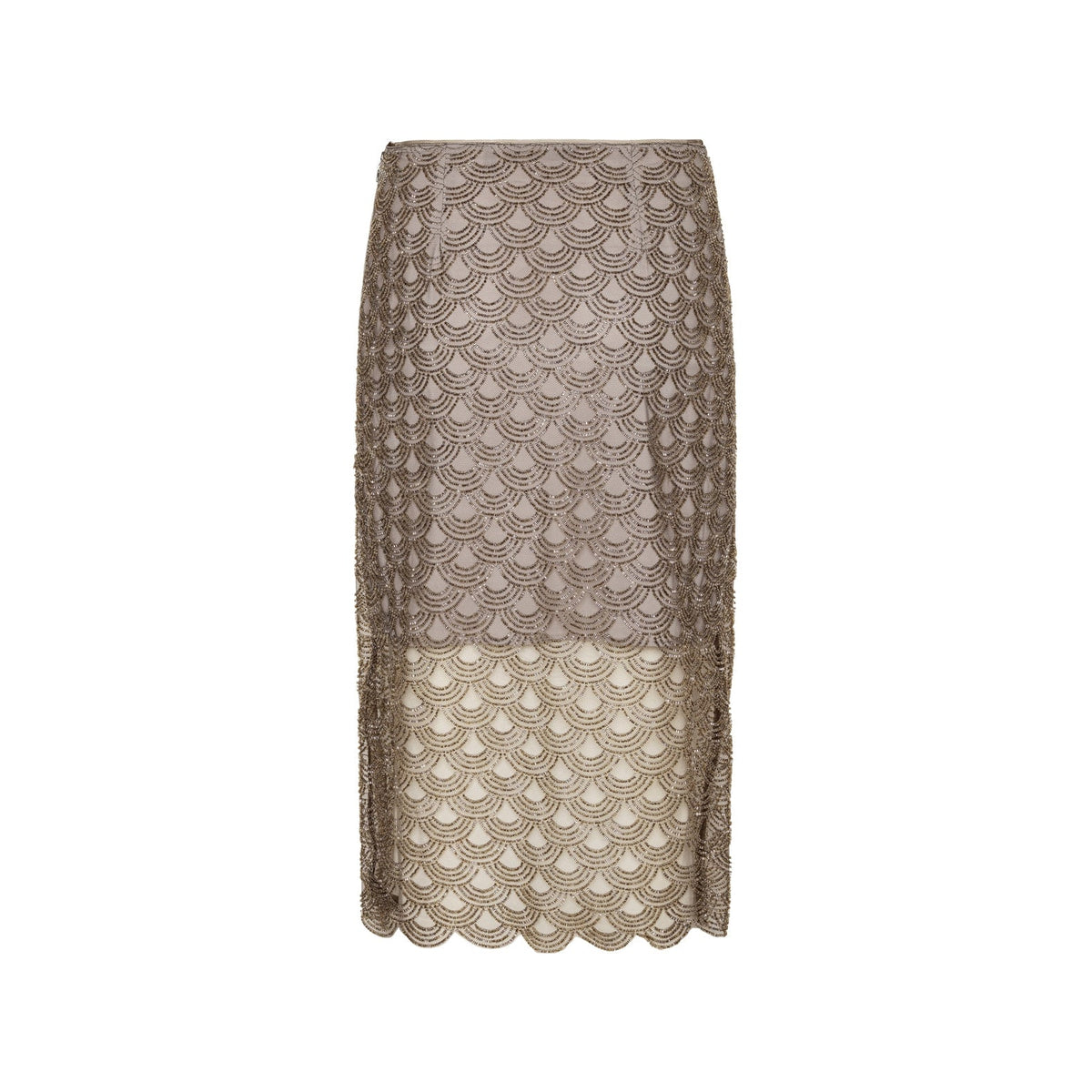ROTATE Birger Christensen Scallop Sequin Midi Skirt - Taupe