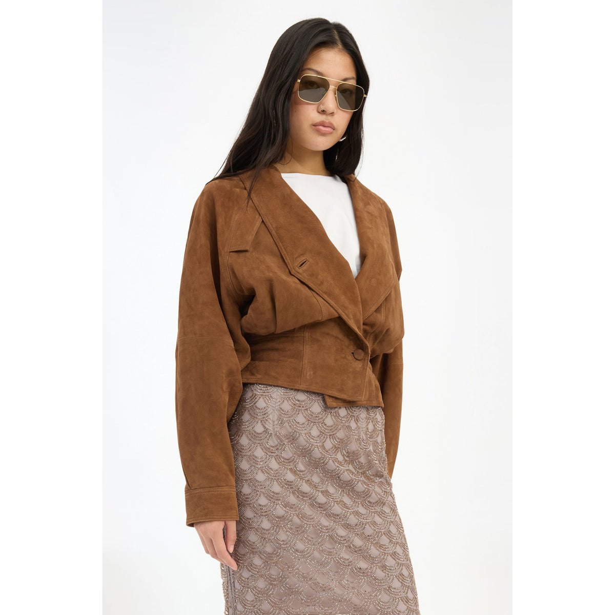 ROTATE Birger Christensen Scallop Sequin Midi Skirt - Taupe