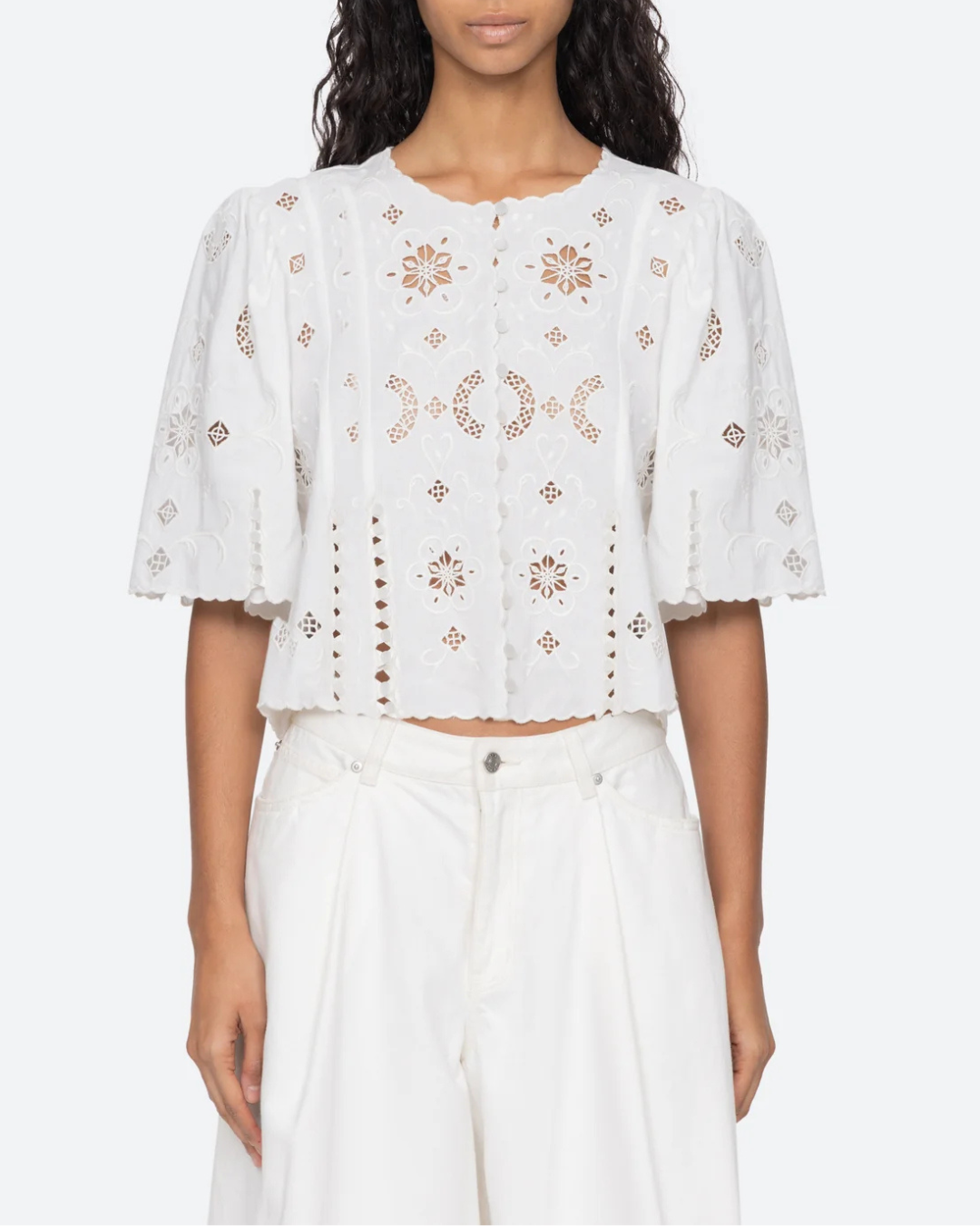 Sea NY Gardener Embroidered Short Sleeve Top - White