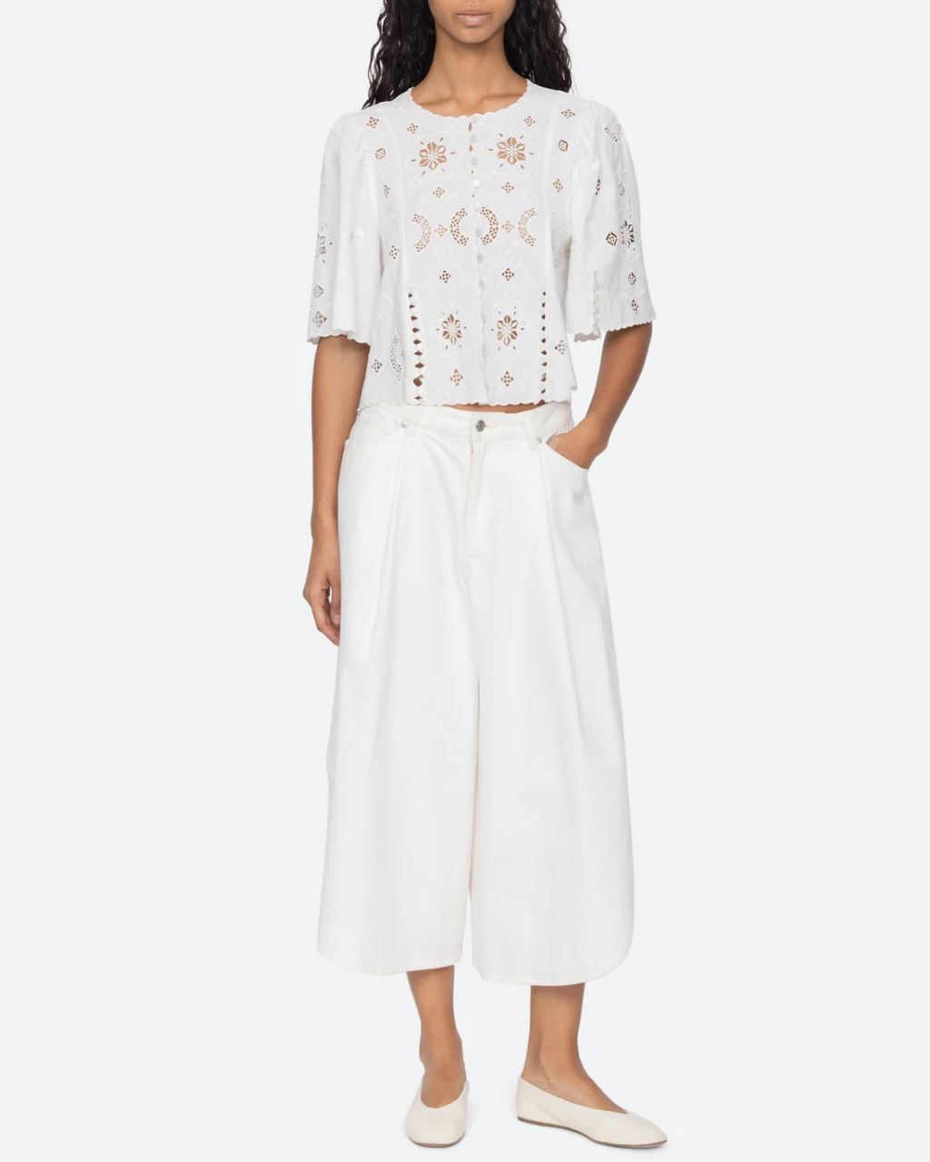 Sea NY Gardener Embroidered Short Sleeve Top - White