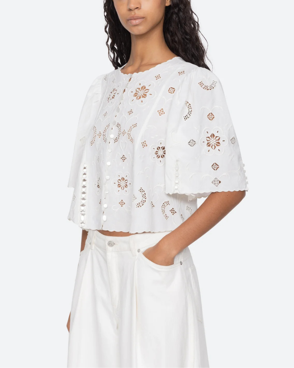 Sea NY Gardener Embroidered Short Sleeve Top - White