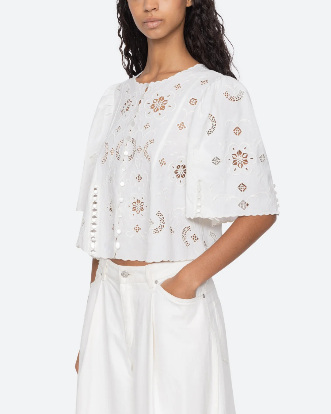 Sea NY Gardener Embroidered Short Sleeve Top - White
