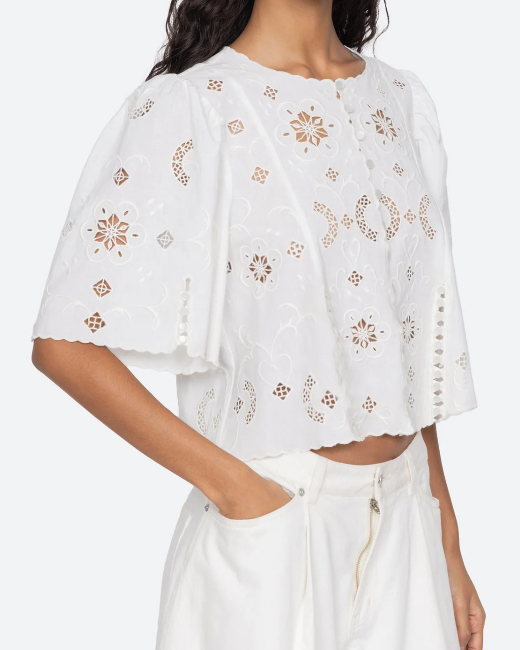 Sea NY Gardener Embroidered Short Sleeve Top - White