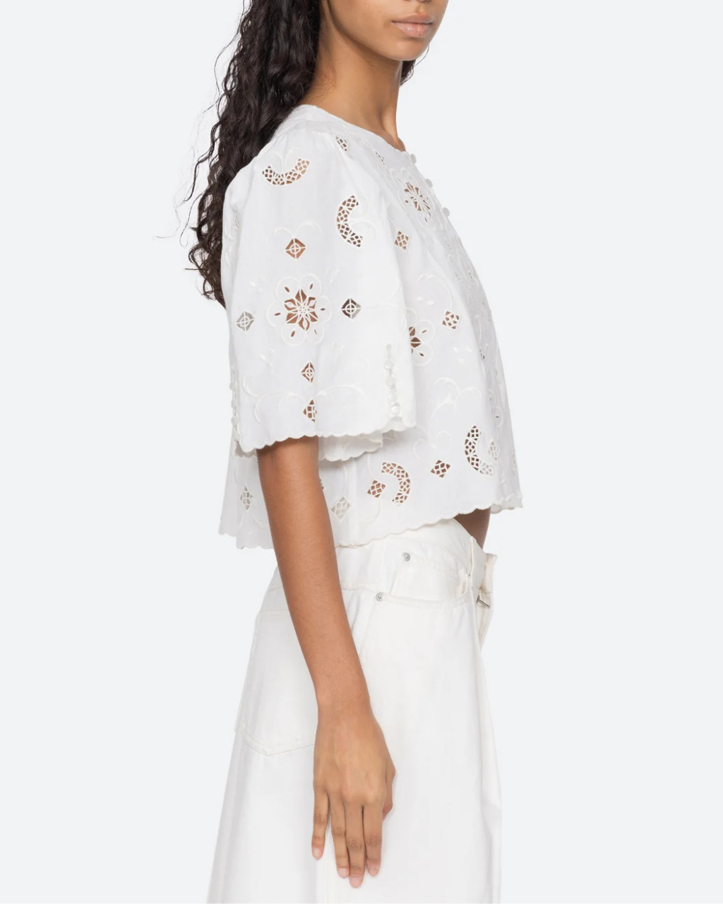 Sea NY Gardener Embroidered Short Sleeve Top - White