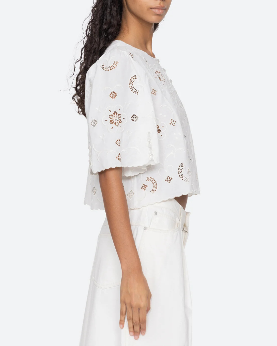 Sea NY Gardener Embroidered Short Sleeve Top - White