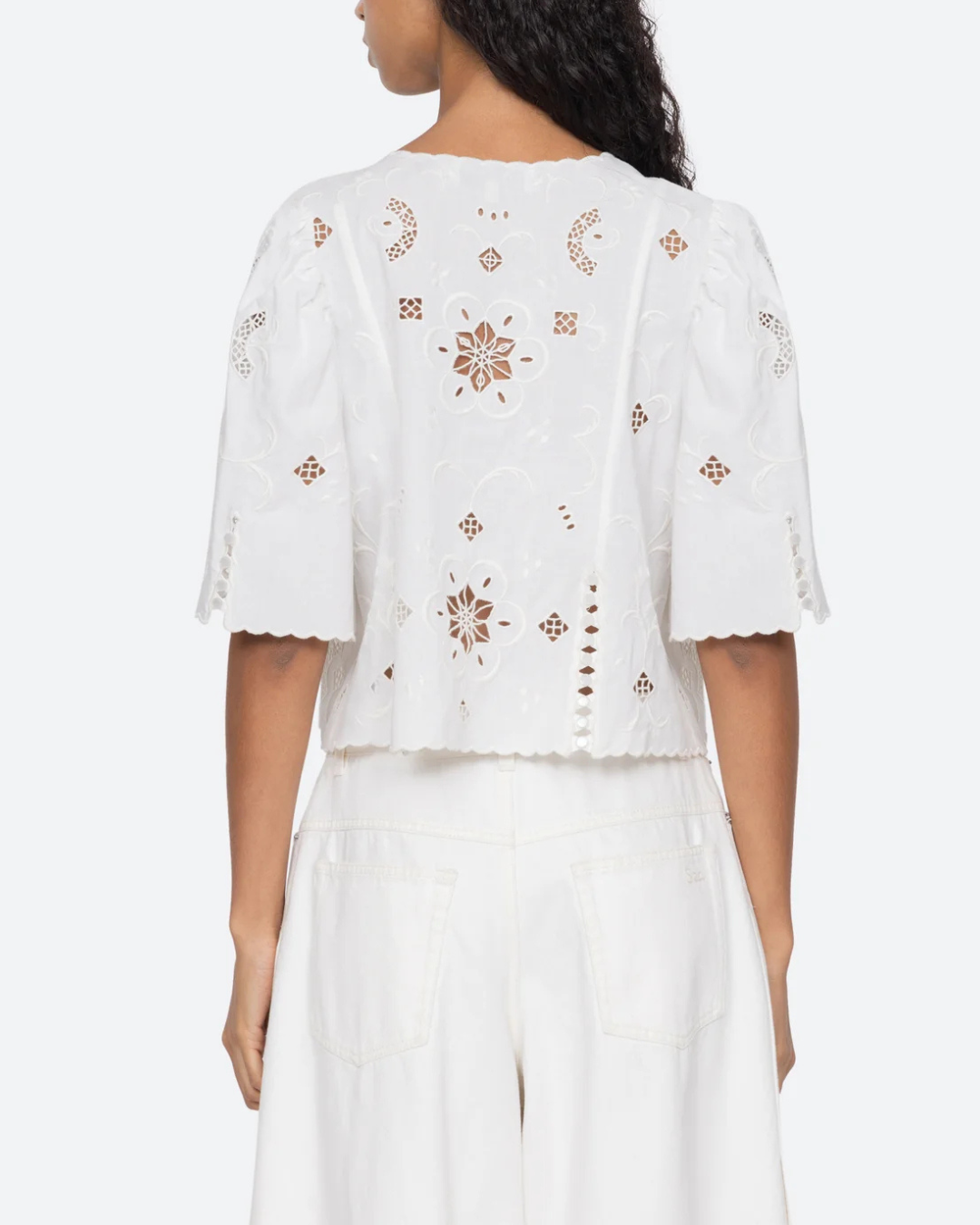 Sea NY Gardener Embroidered Short Sleeve Top - White