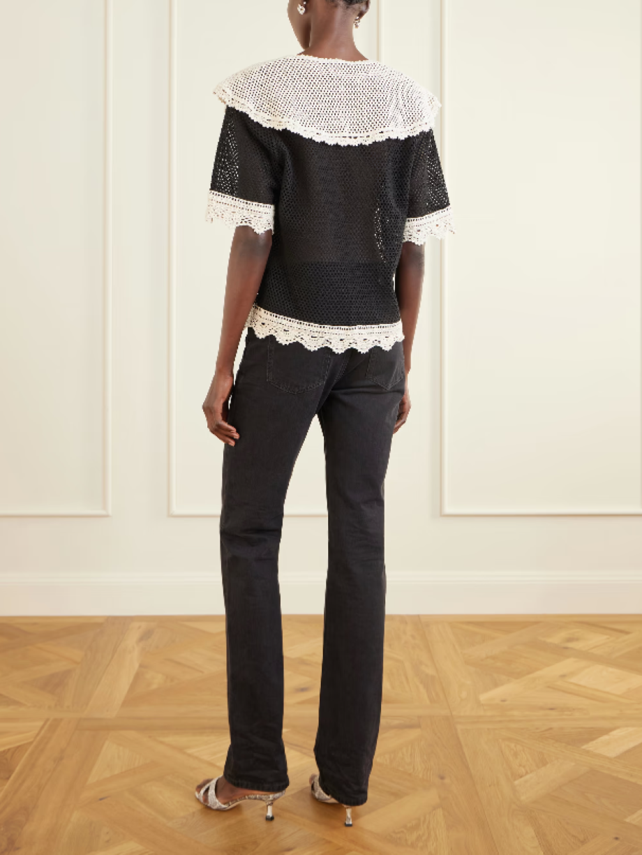 Sea NY Kendall Crochet Tie Front Top