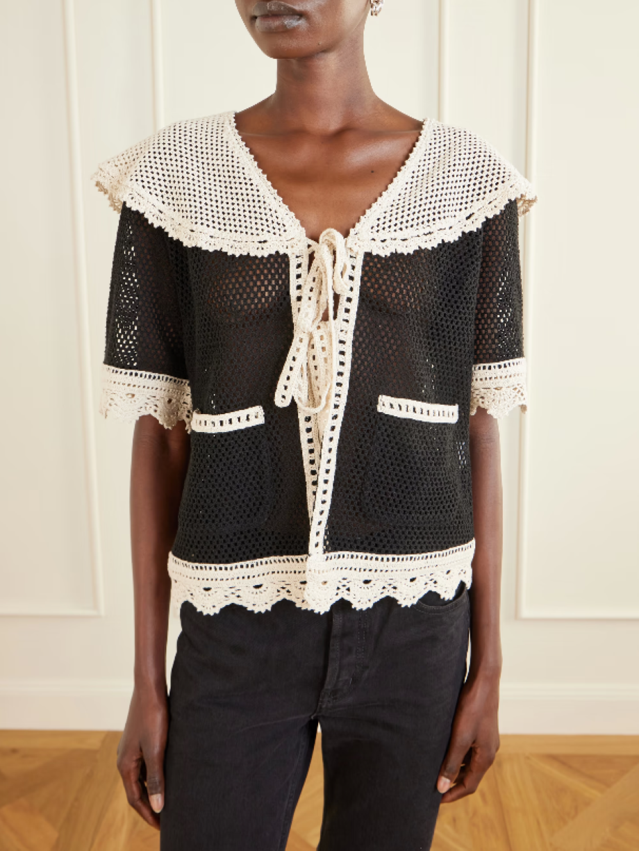 Sea NY Kendall Crochet Tie Front Top