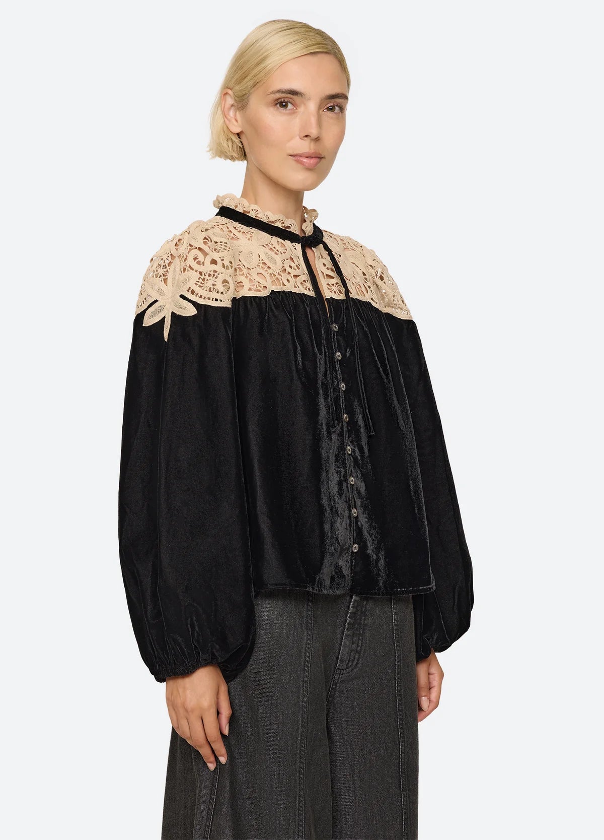 Sea NY Shiloh Long Sleeve Embroidered Velvet Top