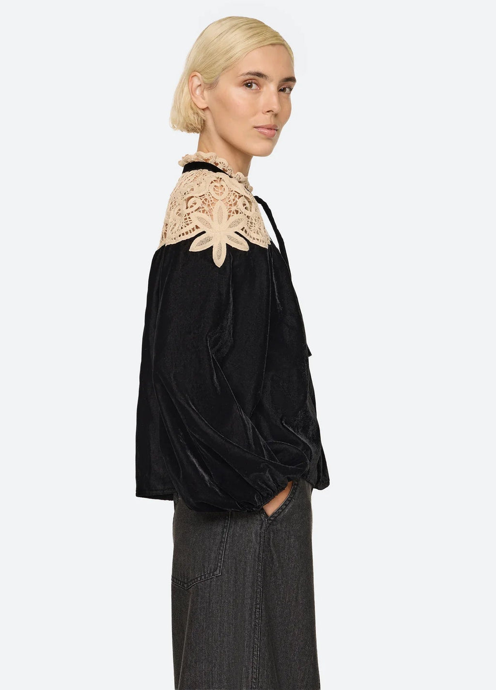 Sea NY Shiloh Long Sleeve Embroidered Velvet Top