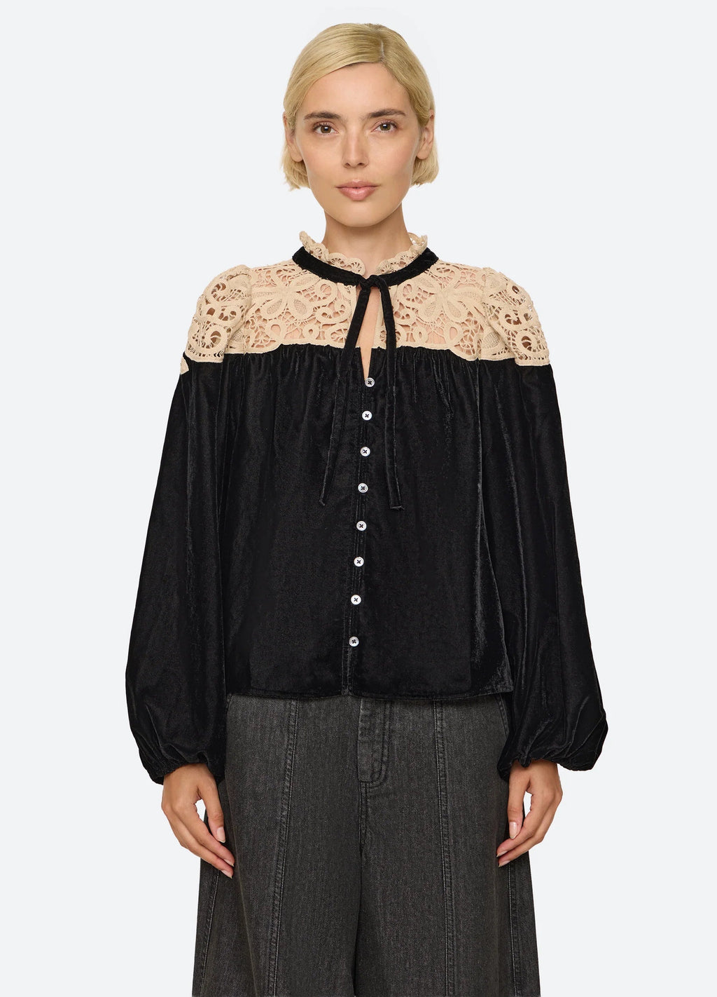 Sea NY Shiloh Long Sleeve Embroidered Velvet Top