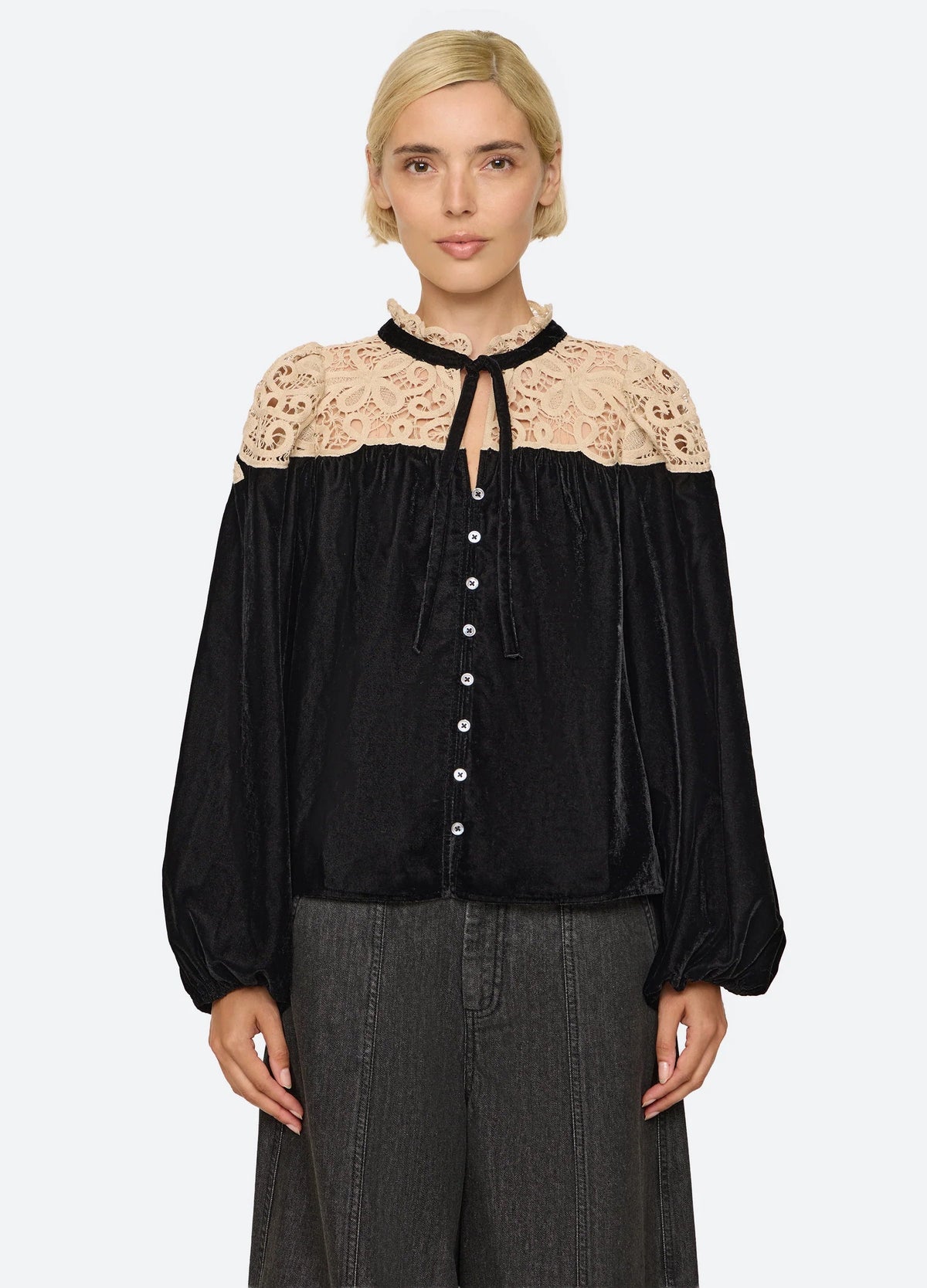 Sea NY Shiloh Long Sleeve Embroidered Velvet Top