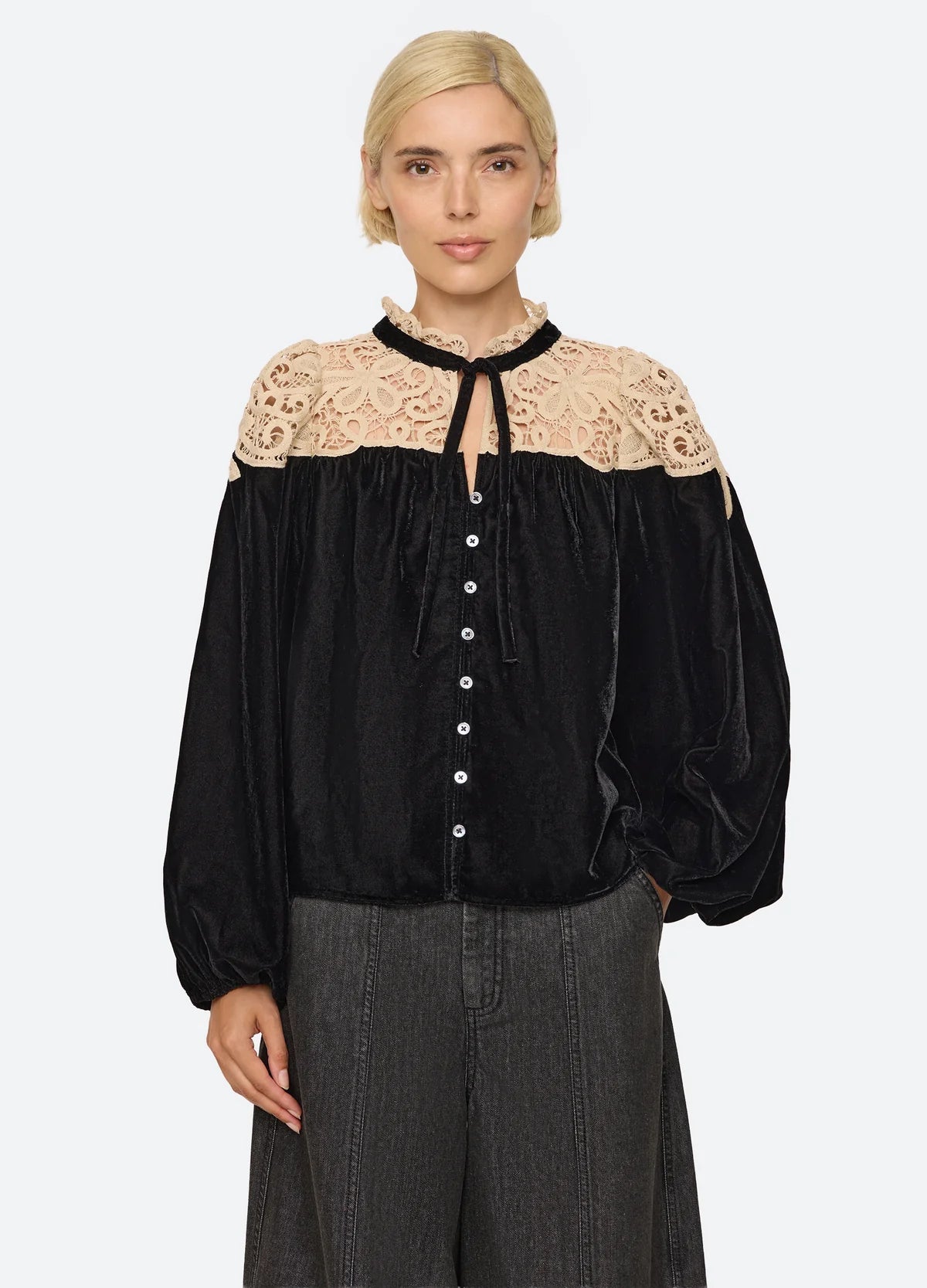 Sea NY Shiloh Long Sleeve Embroidered Velvet Top