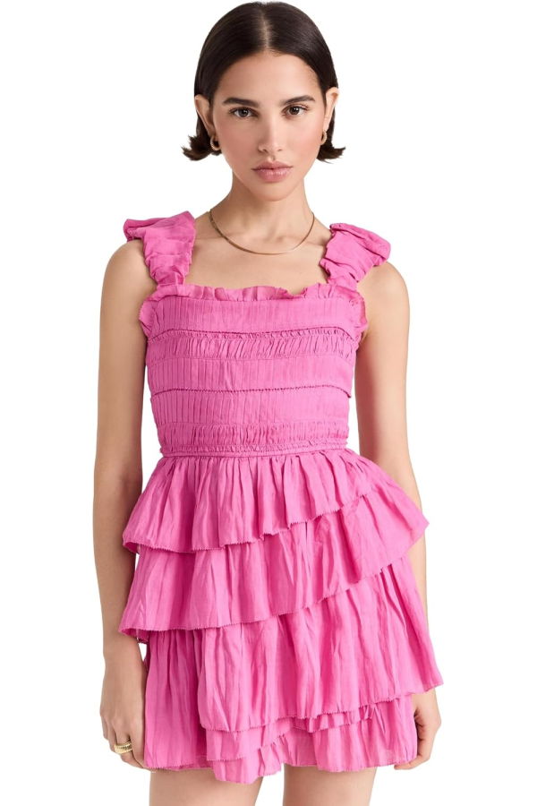 Sea NY Cole Smocked Ramie Sleeveless Tiered Dress - Pink