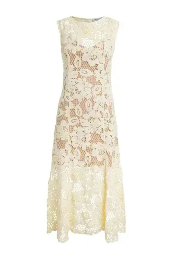 Self-Portrait Crochet Lace Midi Dress - Yellow