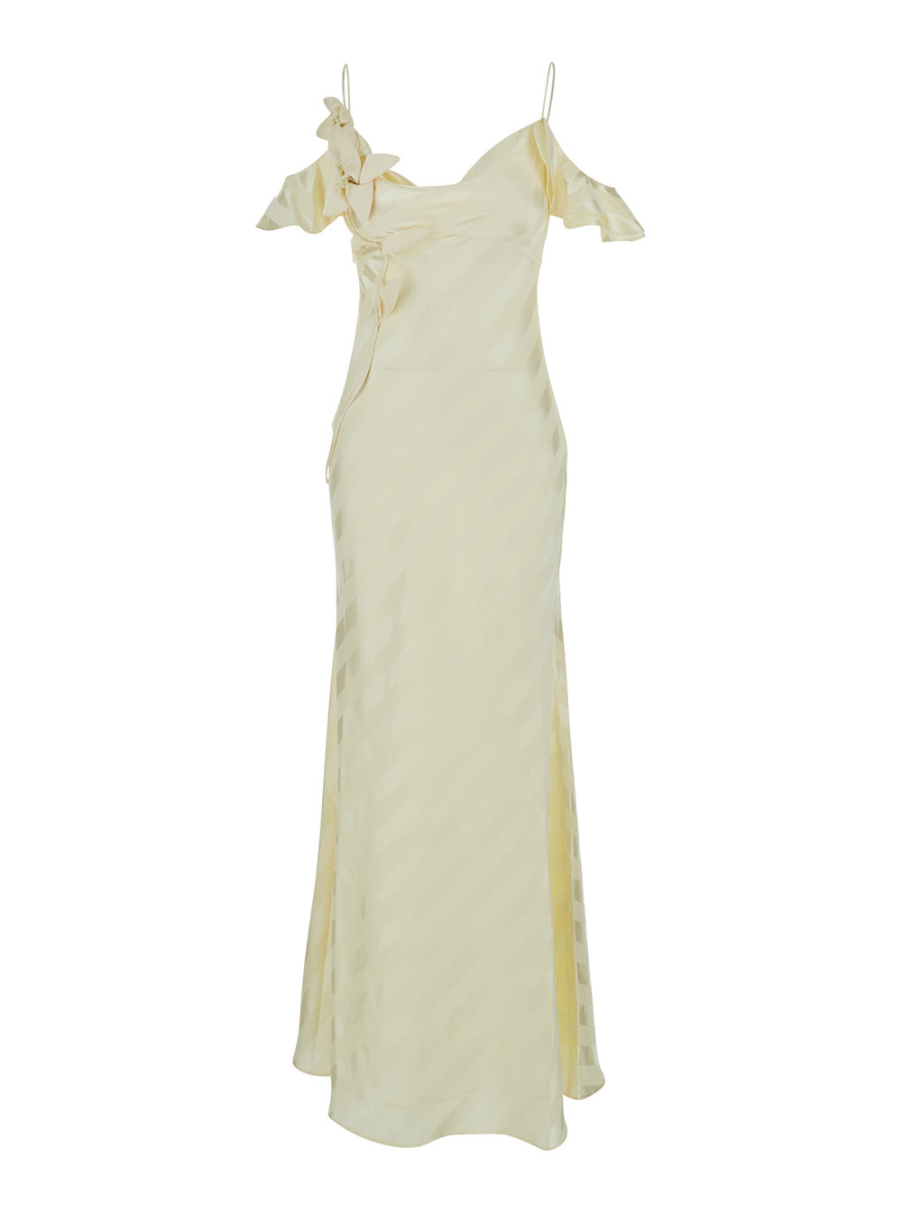 Self-Portrait Satin Striped Long Dress Dress - Yellow