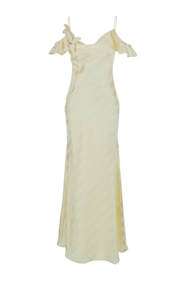Self-Portrait Satin Striped Long Dress Dress - Yellow