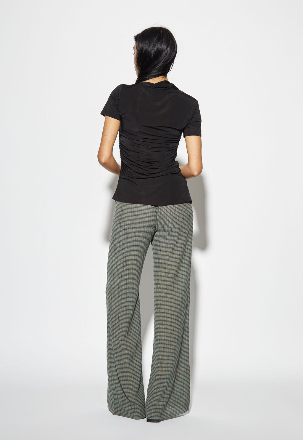 Woodrose Deli Semi Sheer Ruched Top - Black